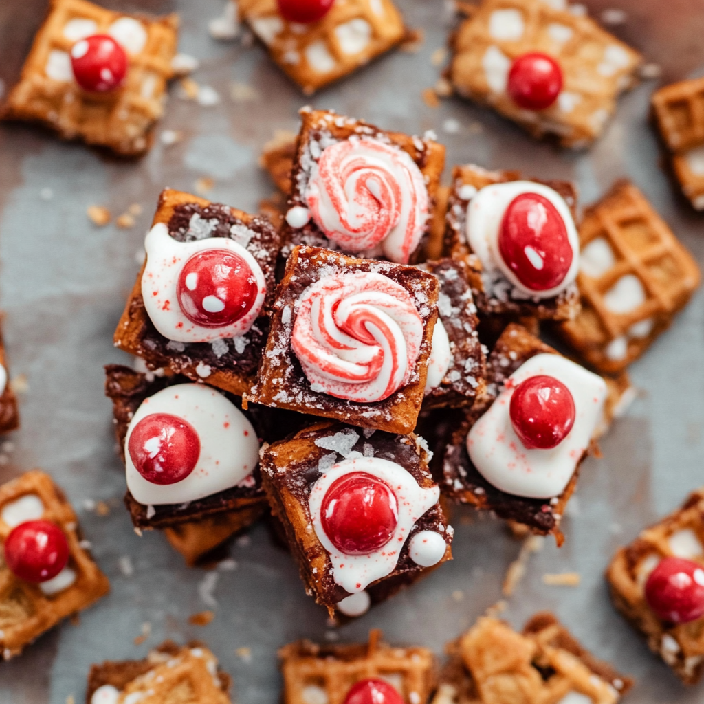 Recipe preparation for Peppermint Bark Pretzel Bites