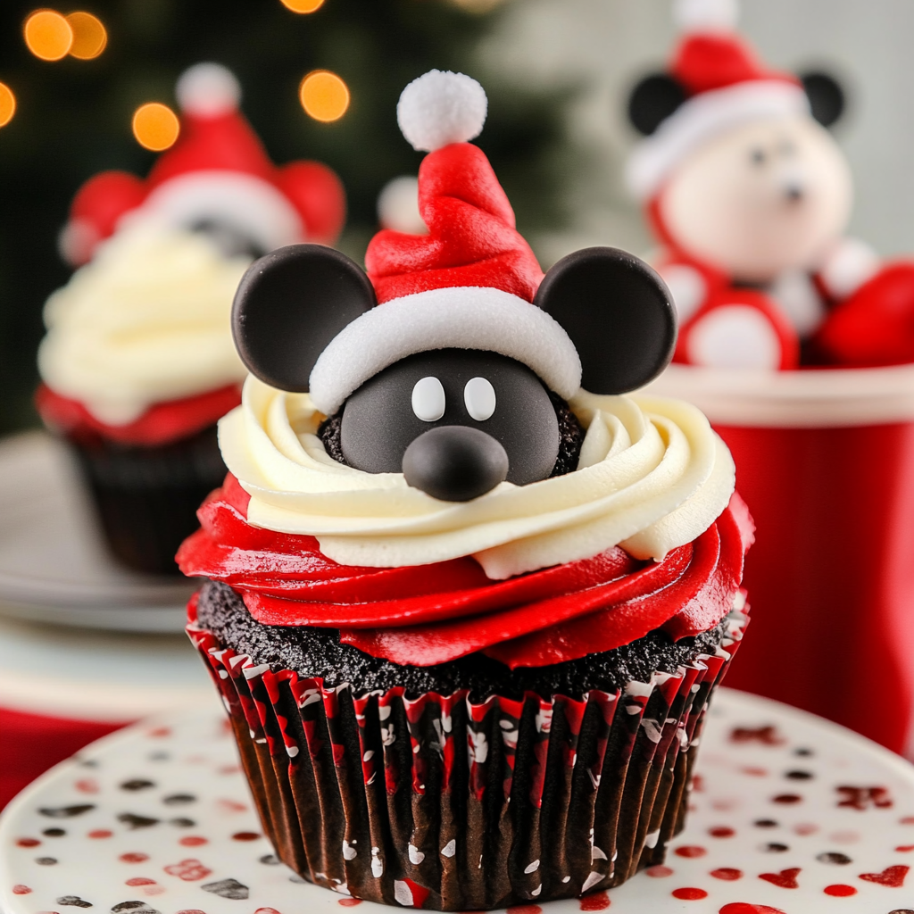 Recipe preparation for Mickey Mouse Santa Hat Cupcakes with Buttercream Frosting