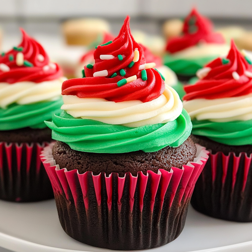 Recipe preparation for Red and Green Swirl Cupcakes