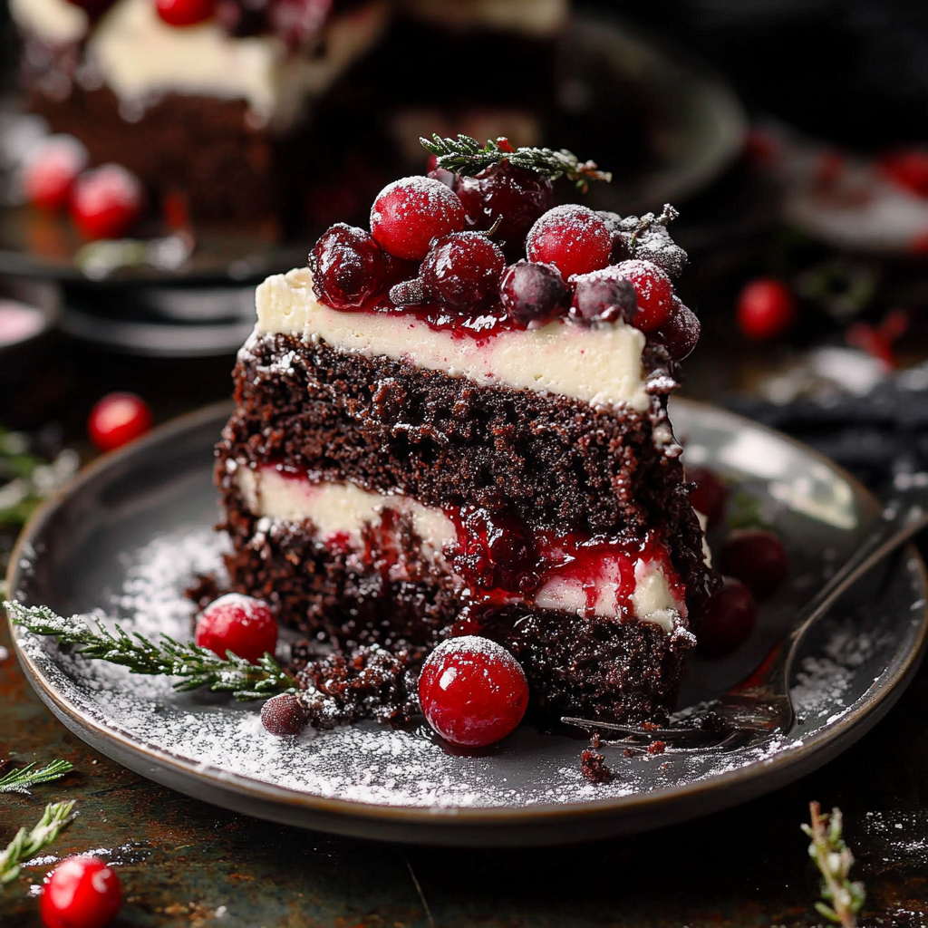 Recipe preparation for Chocolate Cranberry Christmas Cake