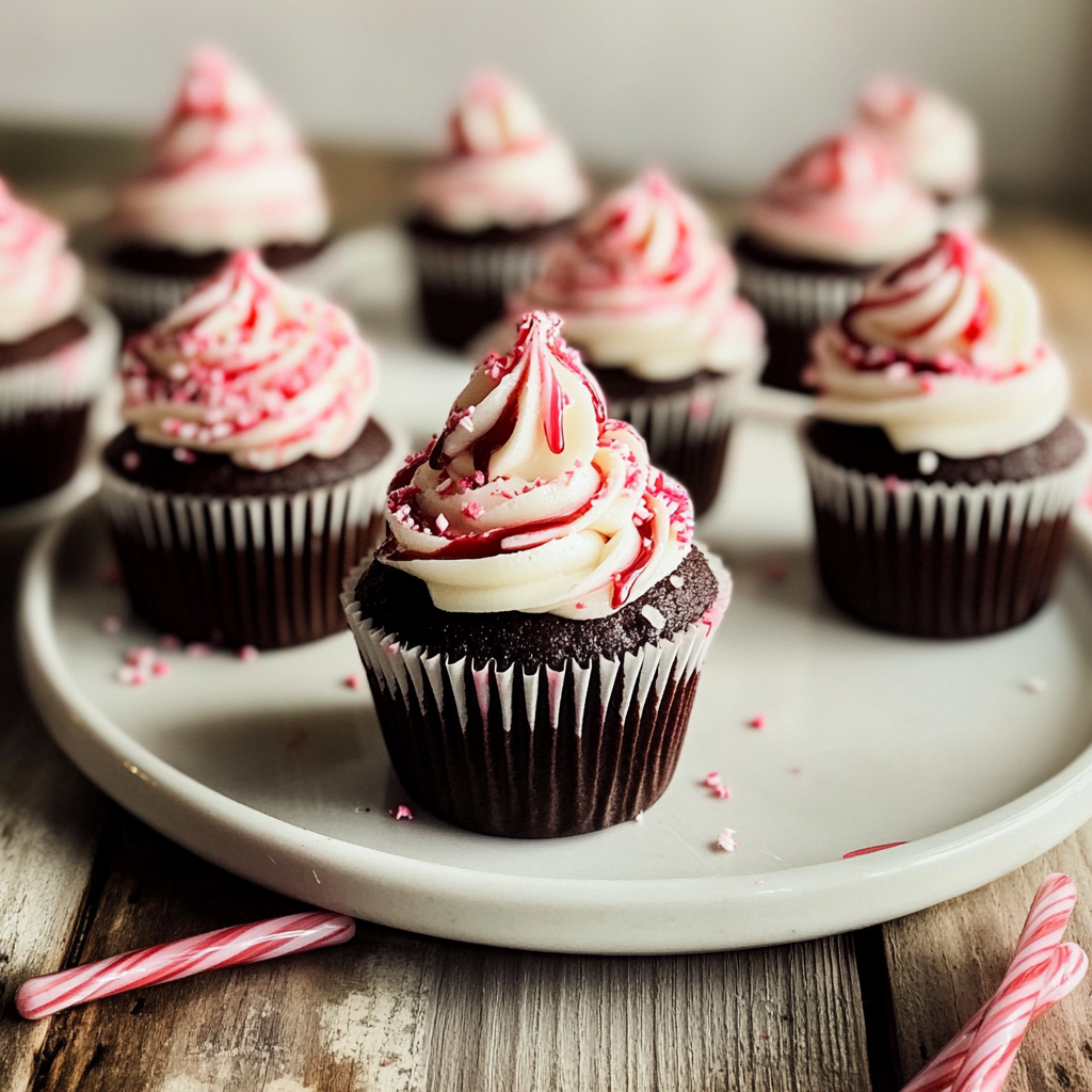 Recipe preparation for Chocolate Cupcakes with Candy Cane Buttercream