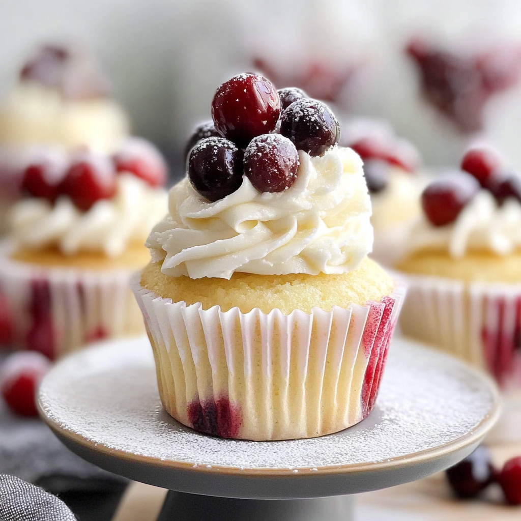 Recipe preparation for Sugared Cranberry Cupcakes with White Chocolate Buttercream