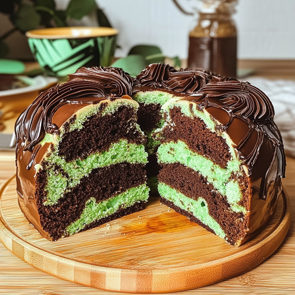 Recipe preparation for Chocolate Mint Marble Cake