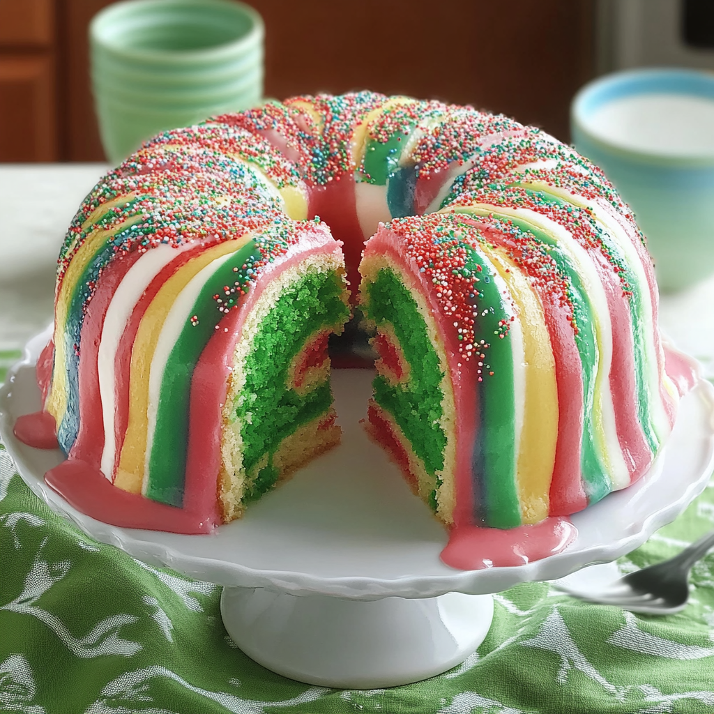 Recipe preparation for Rainbow Christmas Cake