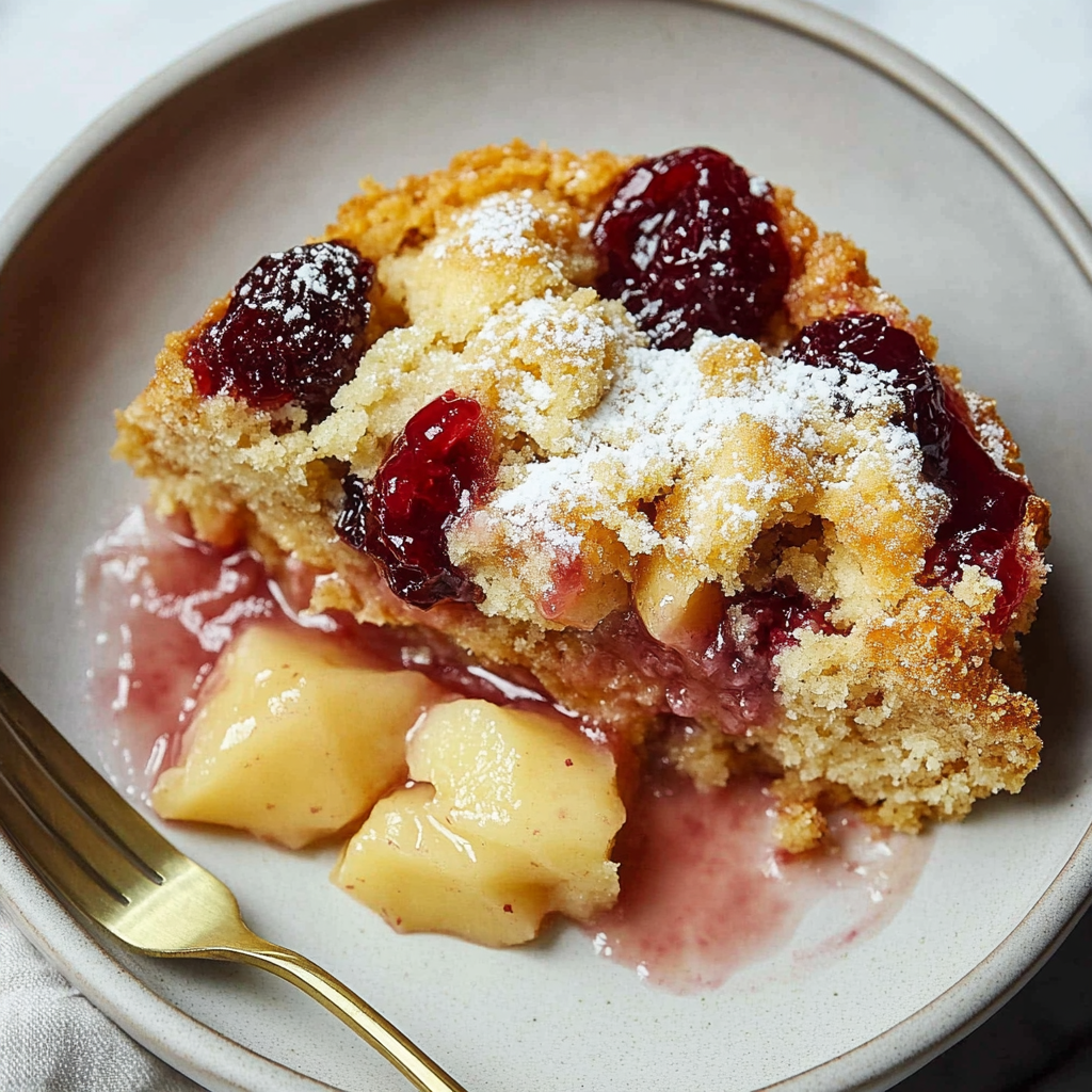 Recipe preparation for Winter Pear and Cranberry Dump Cake