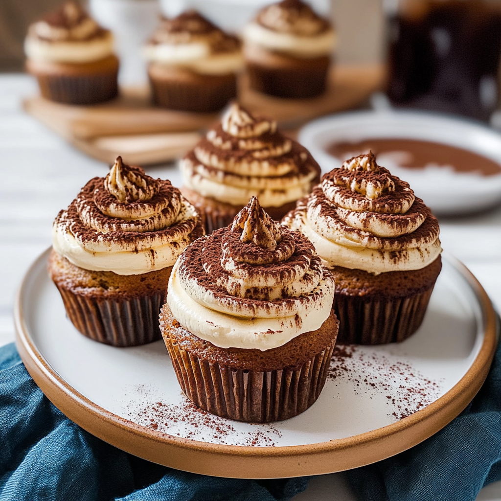 Recipe preparation for Tiramisu Inspired Cupcakes with Cocoa Dust