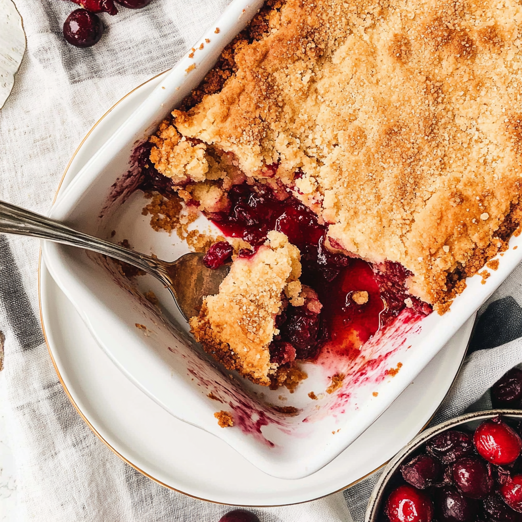 Recipe preparation for Apple and Cranberry Granola Dump Cake