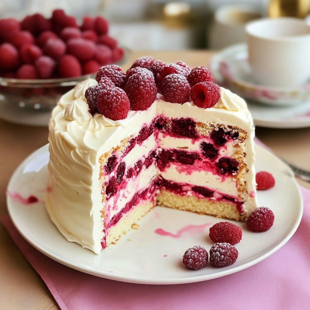 Recipe preparation for White Chocolate Raspberry Dream Cake