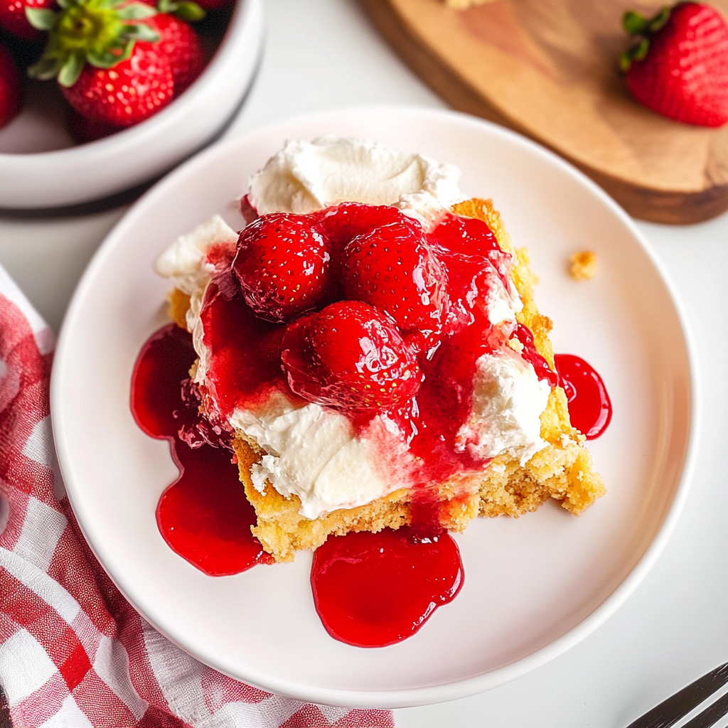 Recipe preparation for Strawberry Lemonade Dump Cake