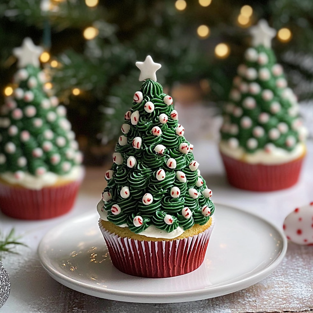 Recipe preparation for Sugar Cone Christmas Tree Cupcakes