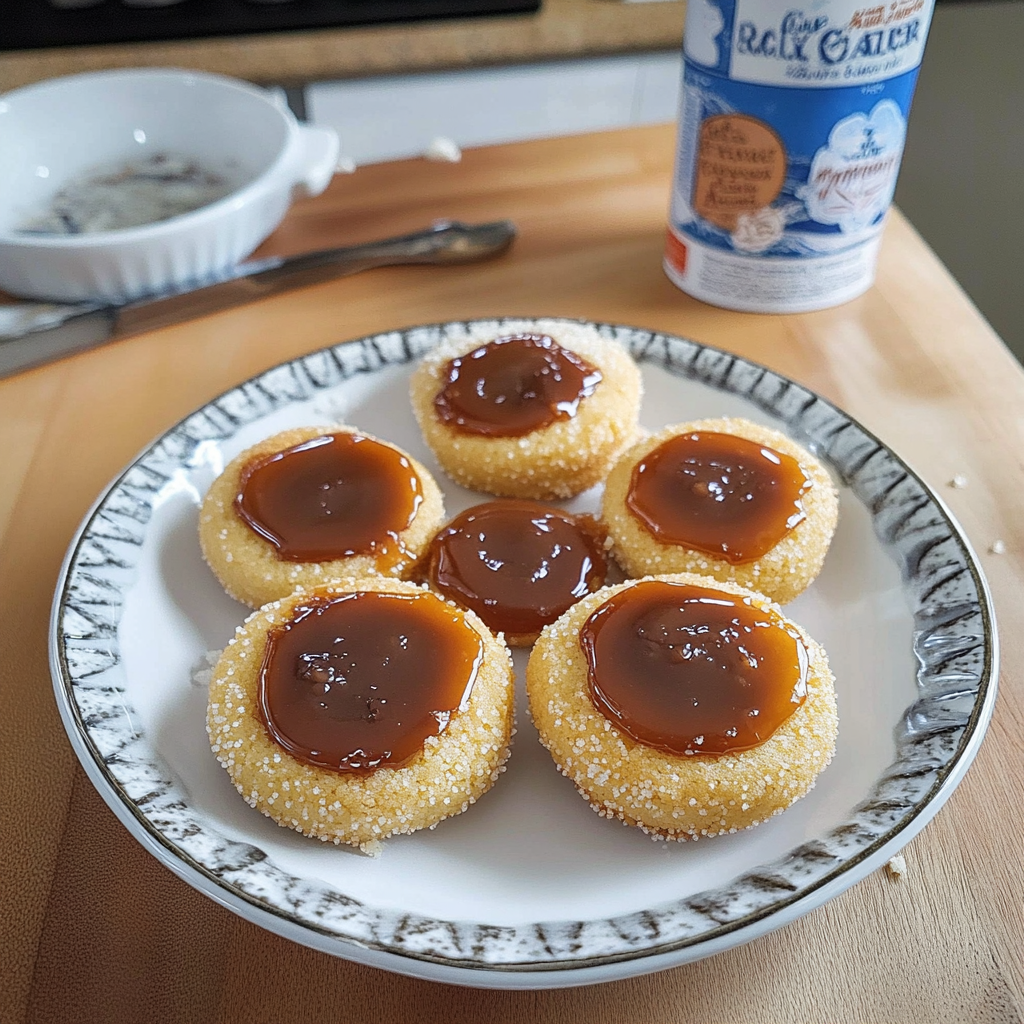 Recipe preparation for Salted Caramel Thumbprint Cookies