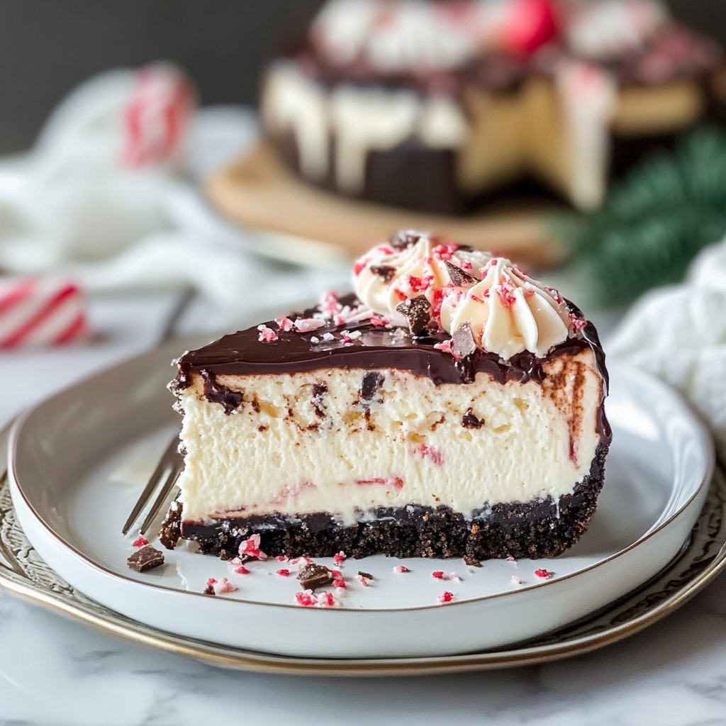 Recipe preparation for Peppermint Bark Cheesecake
