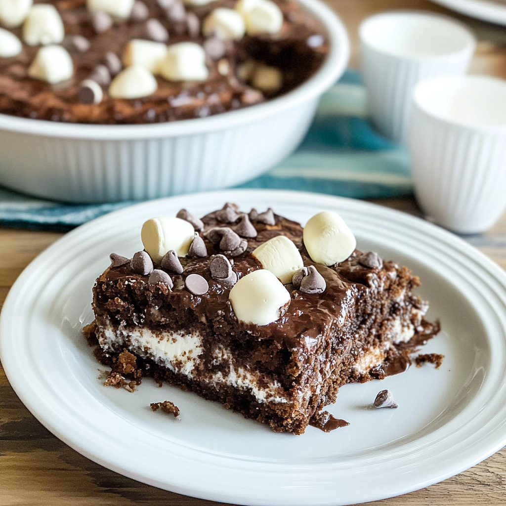Recipe preparation for Hot Chocolate Marshmallow Dump Cake