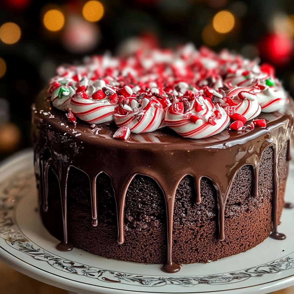 Recipe preparation for Candy Cane Chocolate Cake