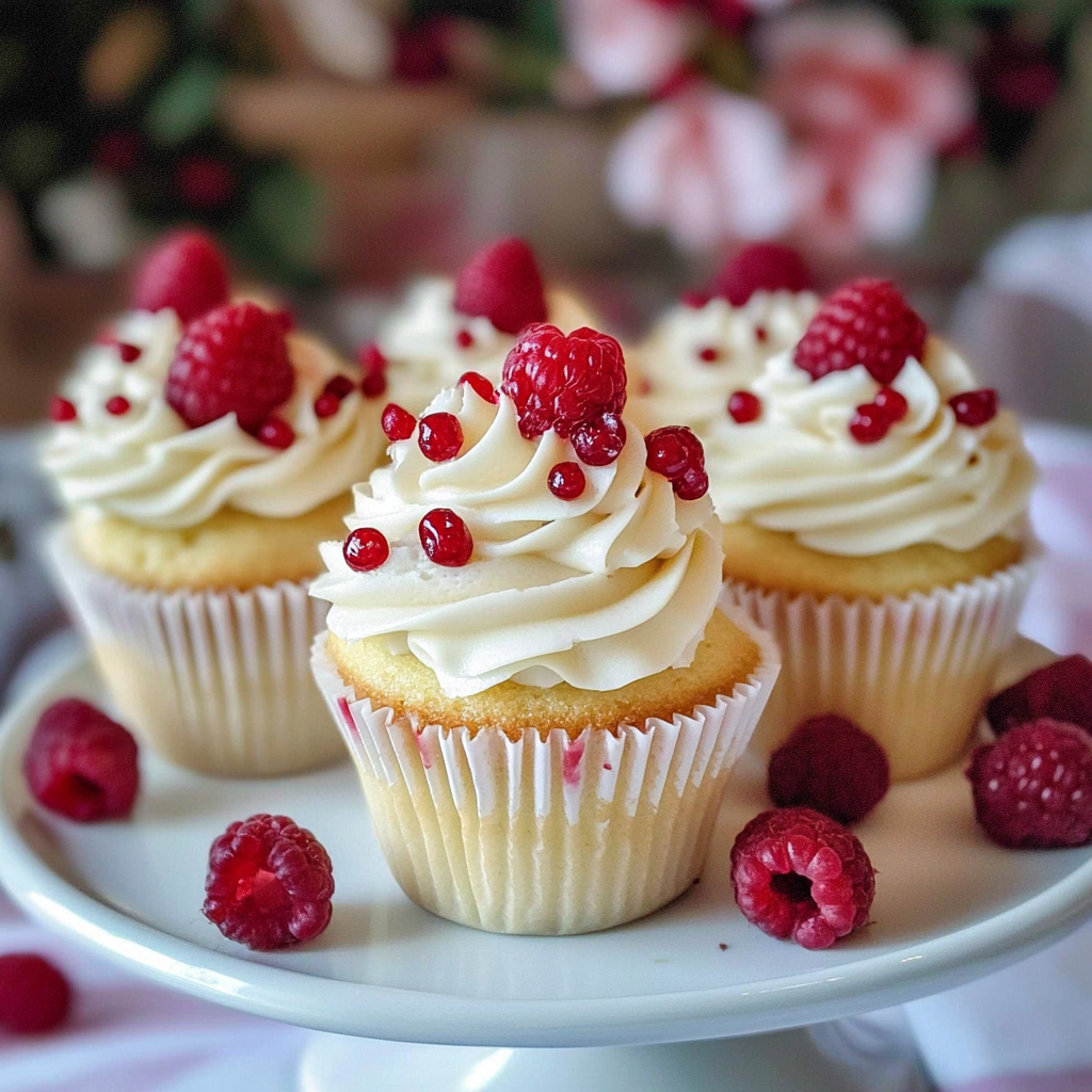Recipe preparation for White Chocolate Raspberry Cupcakes