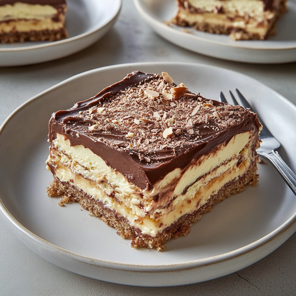 Recipe preparation for No-Bake Chocolate Eclair Cake