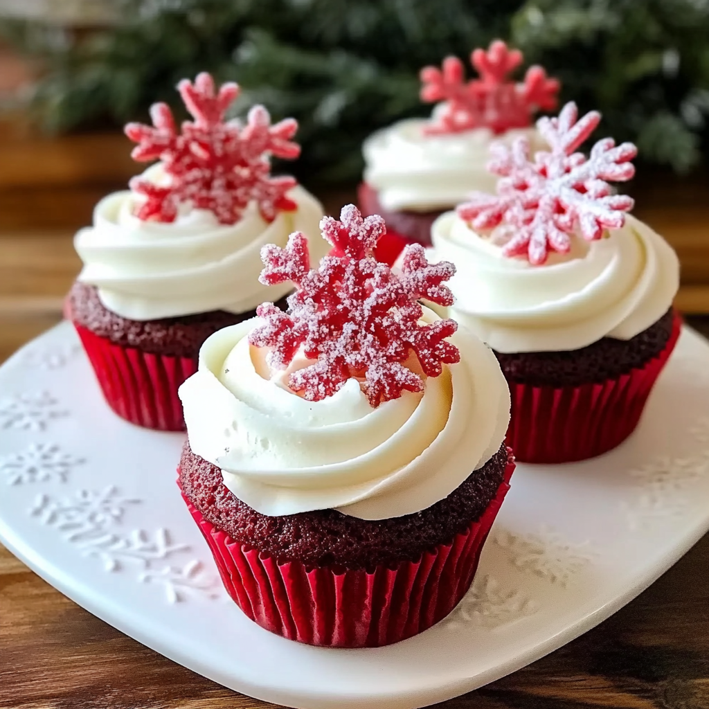 Recipe preparation for Red Velvet Snowflake Cupcakes