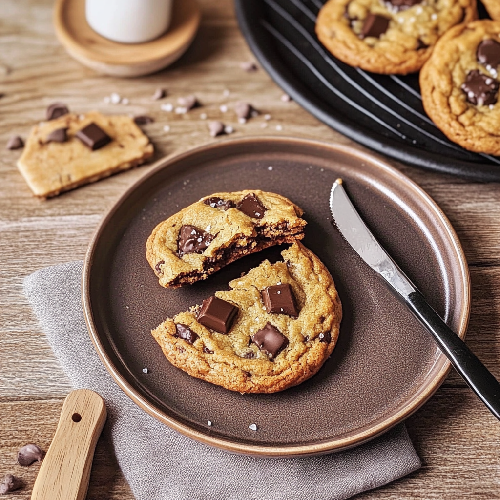 Recipe preparation for Dark Chocolate Sea Salt Toffee Cookies