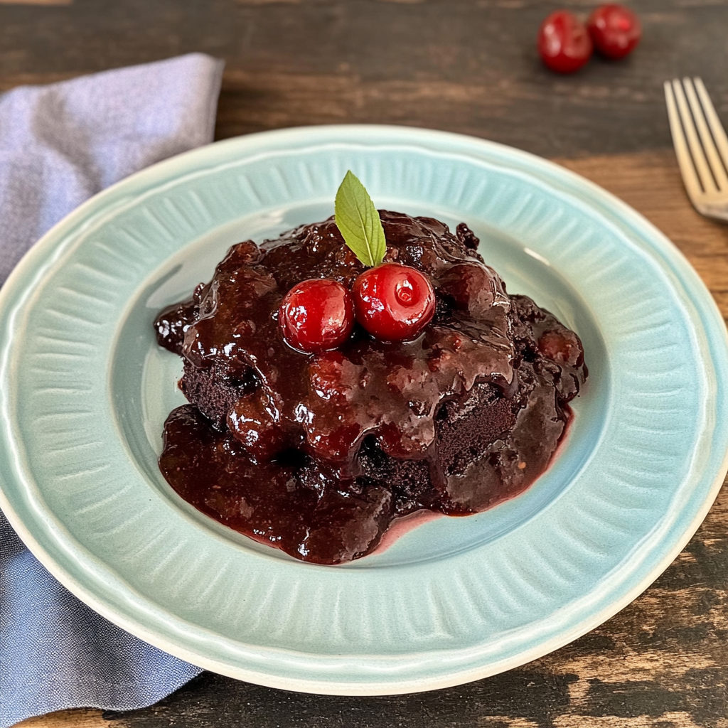 Recipe preparation for Chocolate Cherry Dump Cake