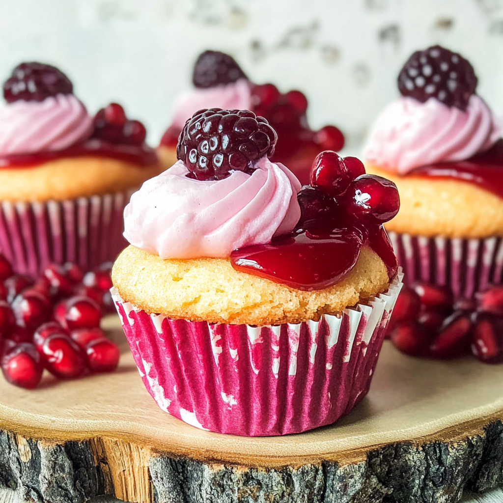 Recipe preparation for Pomegranate and Vanilla Bean Cupcakes