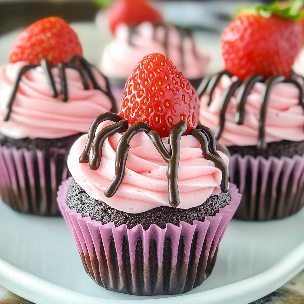 Recipe preparation for Chocolate Covered Strawberry Cupcakes