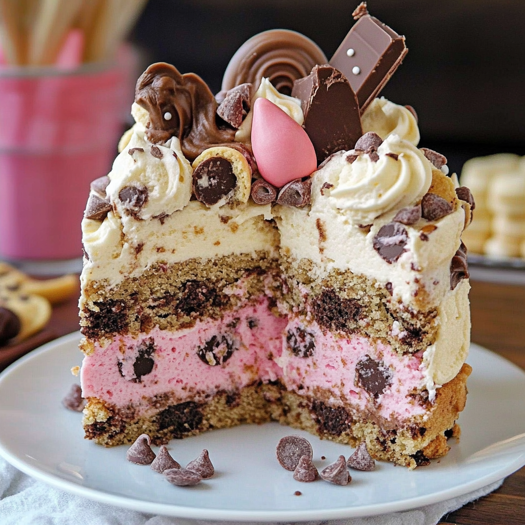 Recipe preparation for Neapolitan Chocolate Chip Cookie Cake