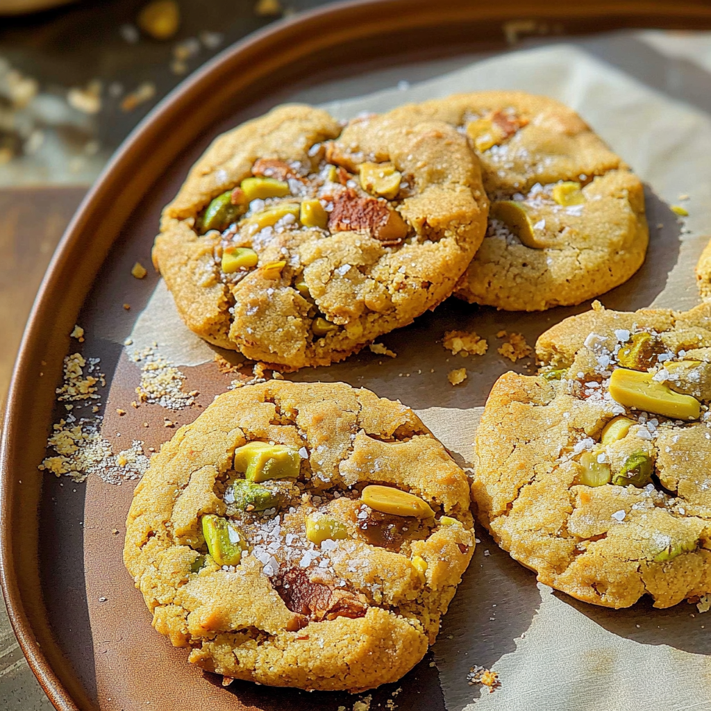 Recipe preparation for Pistachio Butter Cookies with Sea Salt