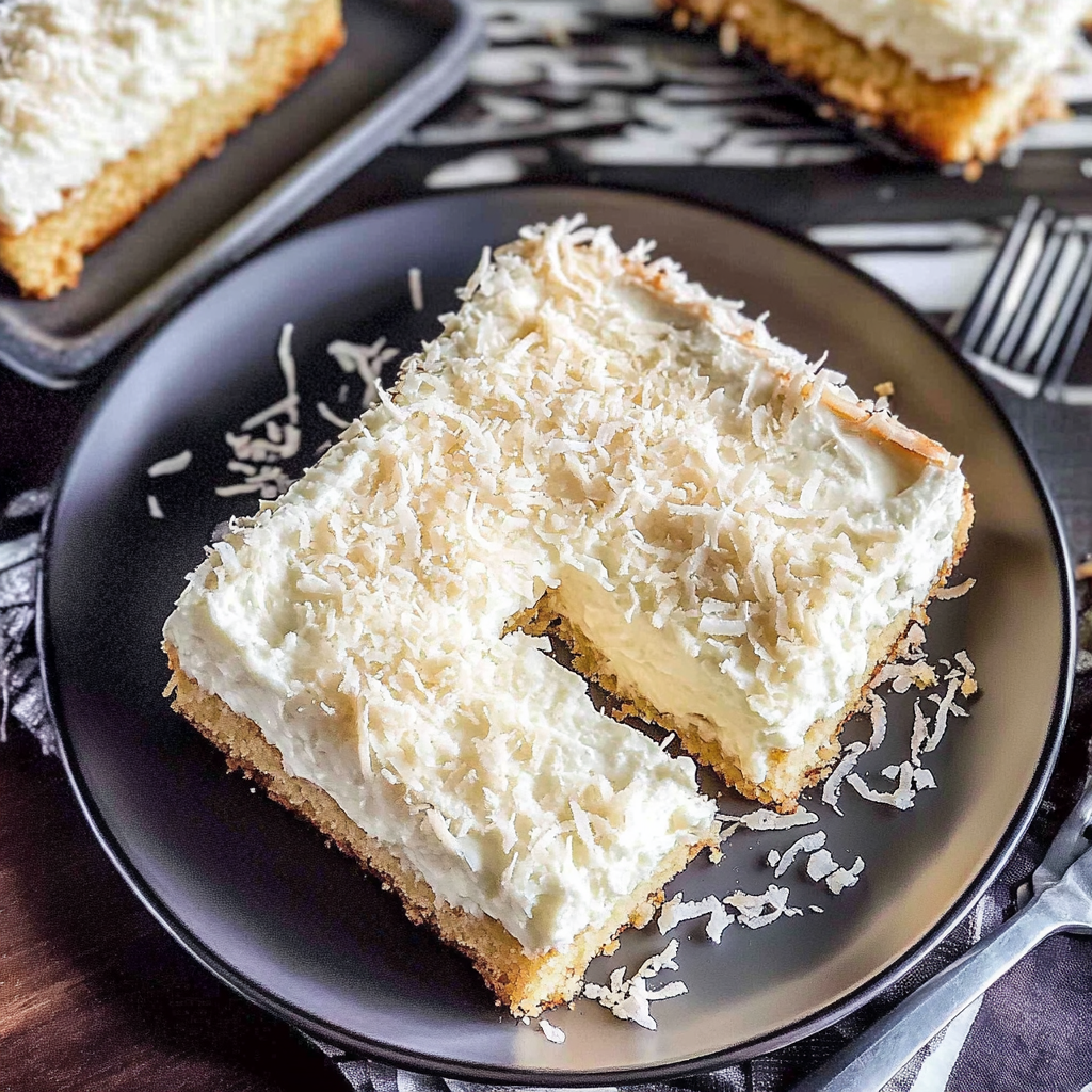 Recipe preparation for Coconut Gingham Sheet Cake