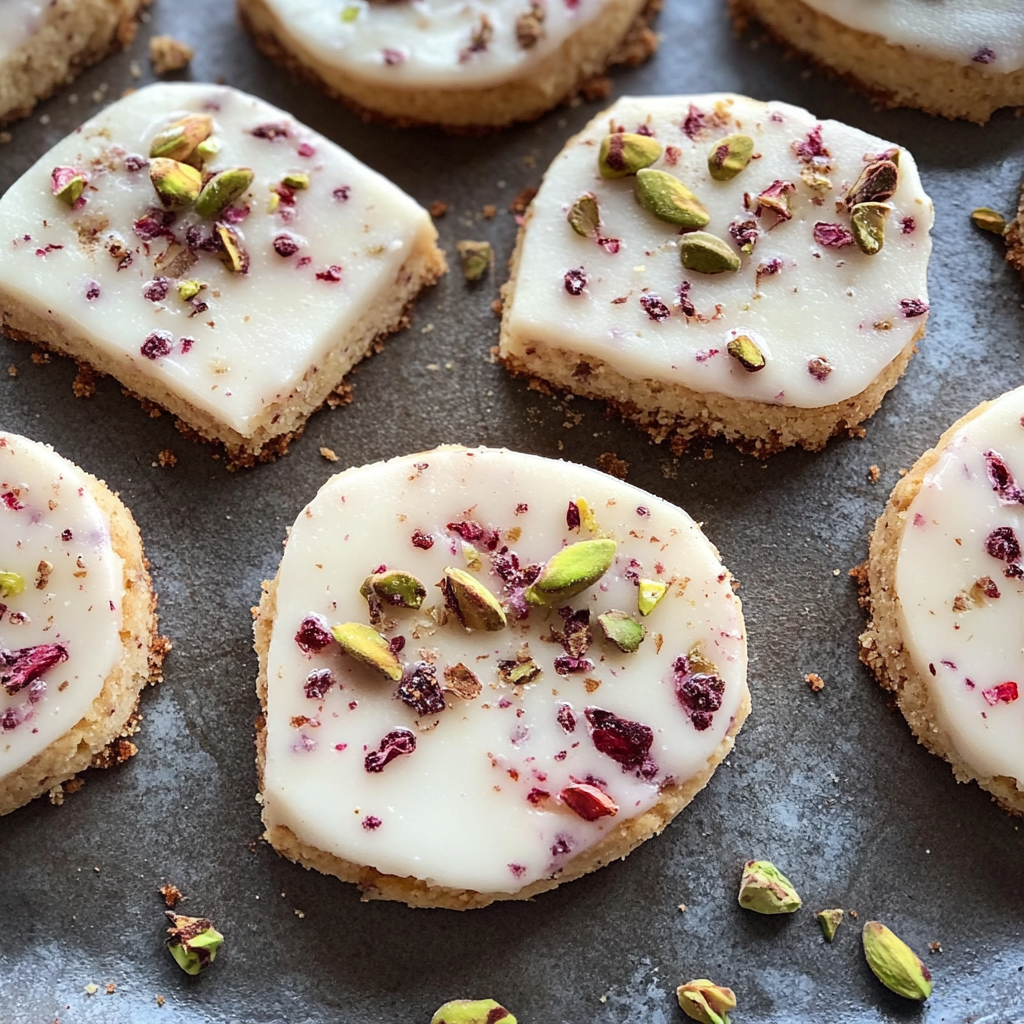 Recipe preparation for Pistachio and Rose Water Shortbread