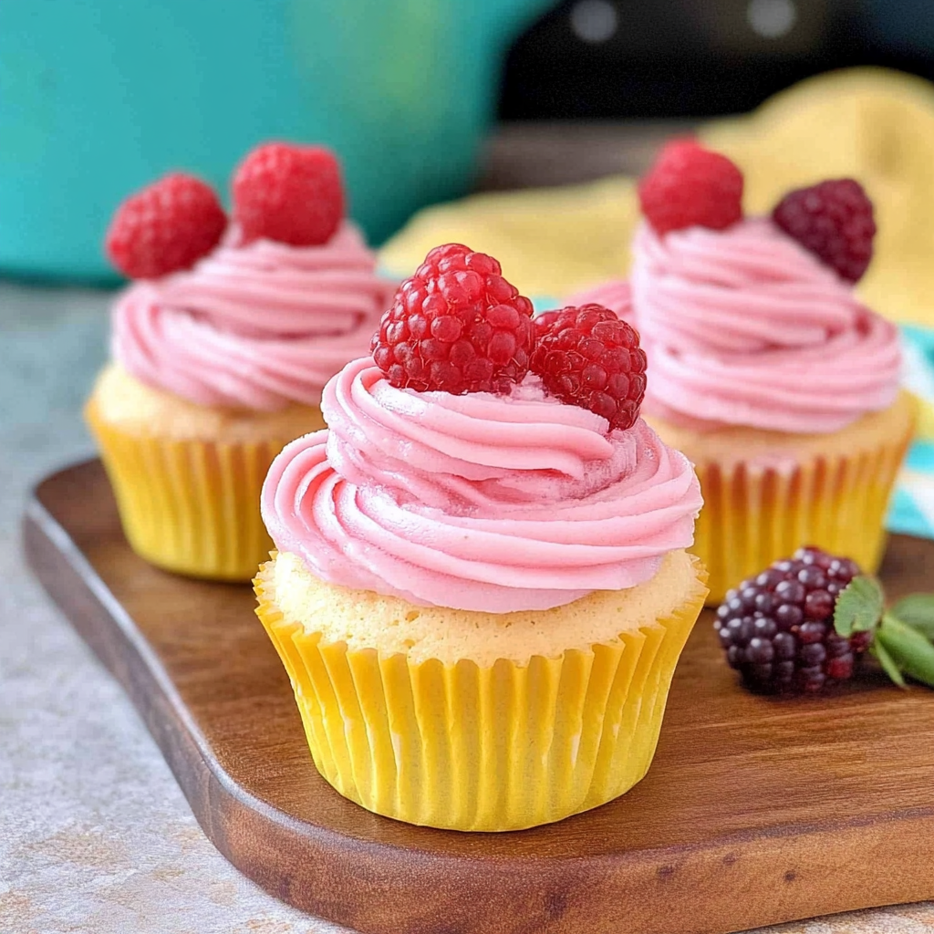 Recipe preparation for Pink Lemonade Cupcakes with Fresh Berries