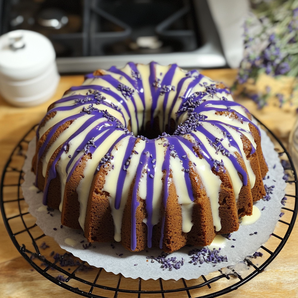 Recipe preparation for Lavender Honey Bundt Cake