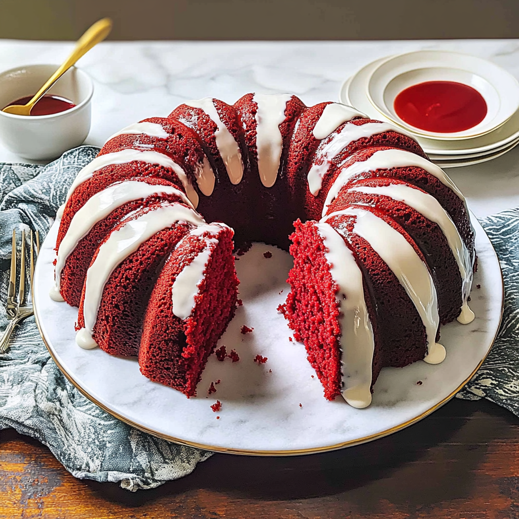 Recipe preparation for Red Velvet Bundt Cake