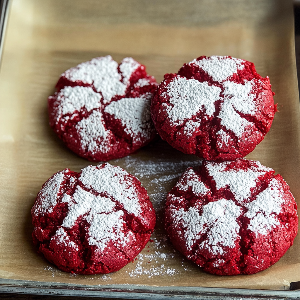 Recipe preparation for Red Velvet Crinkle Cookies