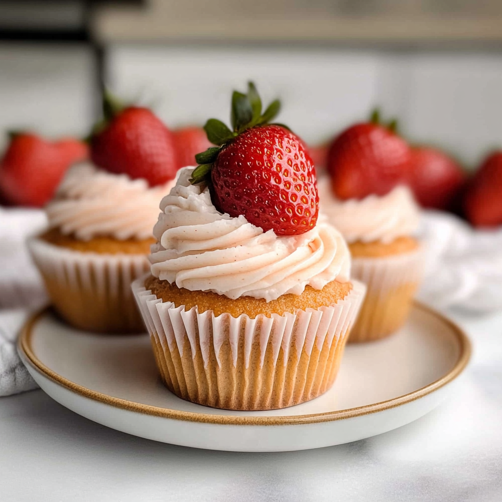 Recipe preparation for Strawberry Cream Cupcakes