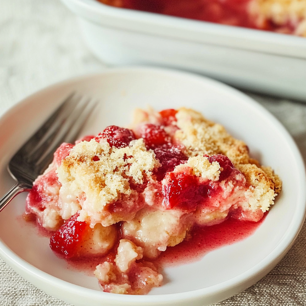 Recipe preparation for Strawberry Rhubarb Dump Cake