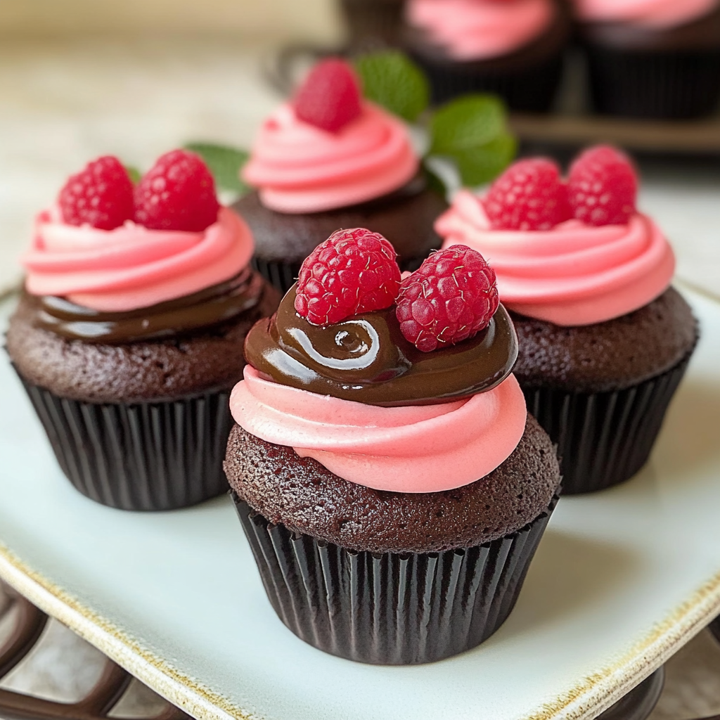 Recipe preparation for Dark Chocolate Raspberry Cupcakes