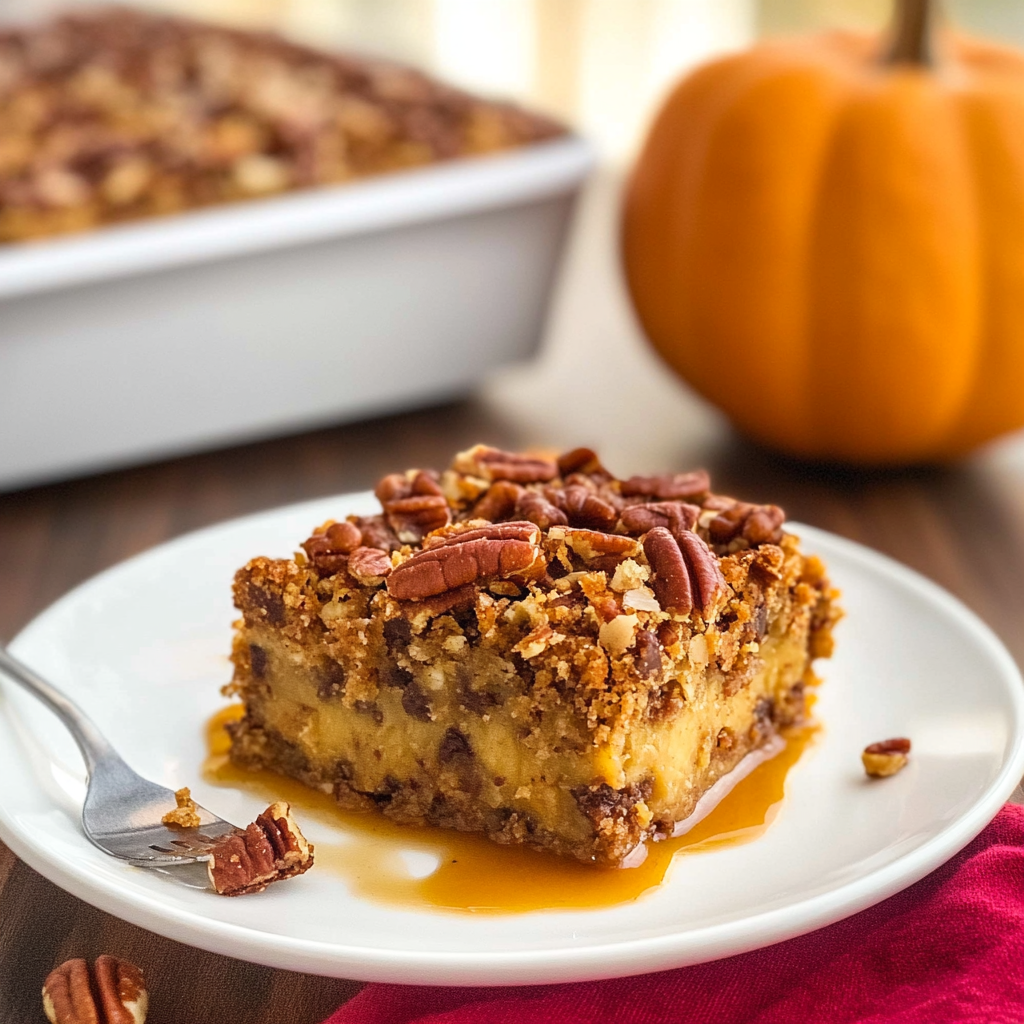 Recipe preparation for Pumpkin Pecan Dump Cake