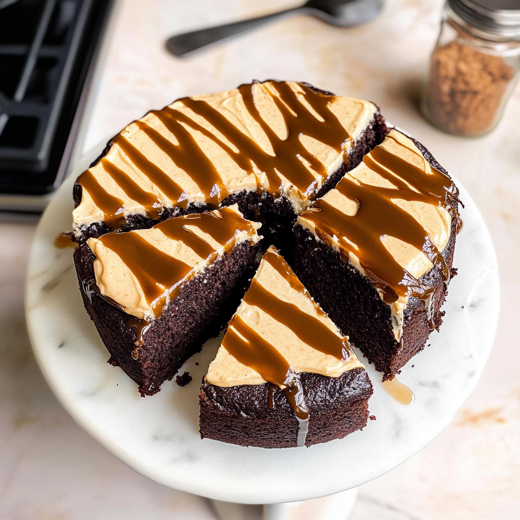 Recipe preparation for Midnight Black Cocoa & Miso Caramel Cake