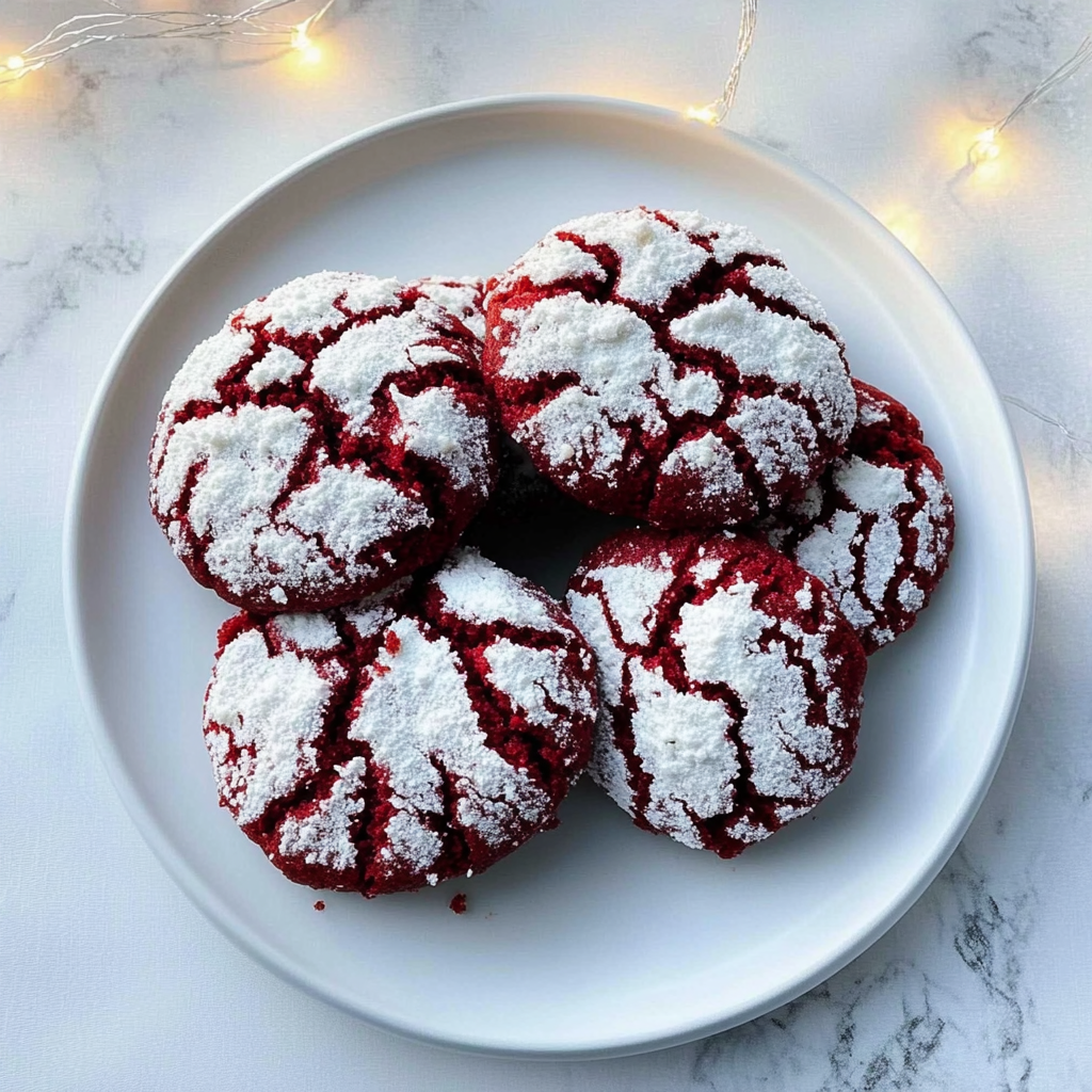 Recipe preparation for Red Velvet Crinkle Cookies