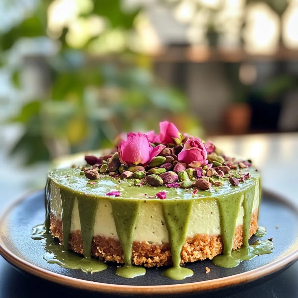 Rose Pistachio Cardamom Cheesecake