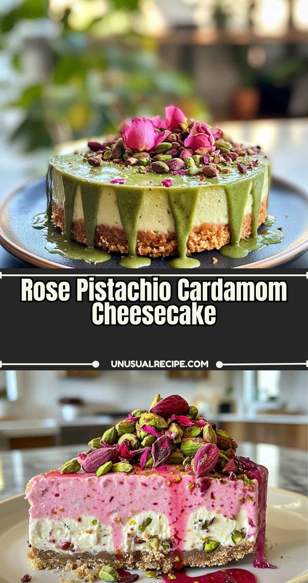 Rose Pistachio Cardamom Cheesecake