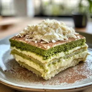 Matcha Tiramisu with White Chocolate Shavings