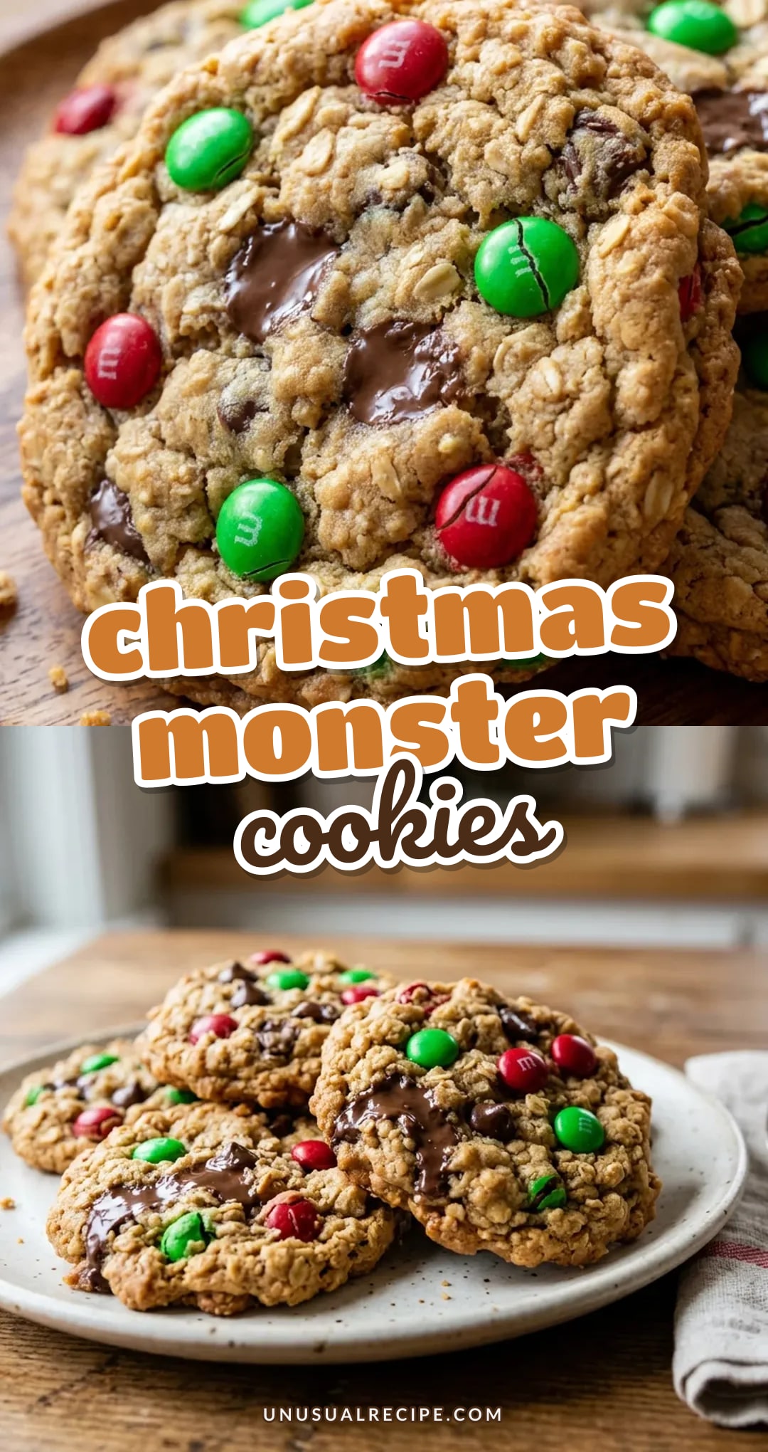 Christmas Monster Cookies with Oats and Peanut Butter