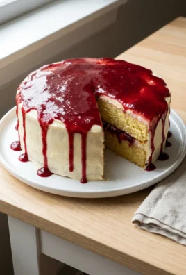 A slice of eggnog cranberry cake on a white plate with a fork nearby.