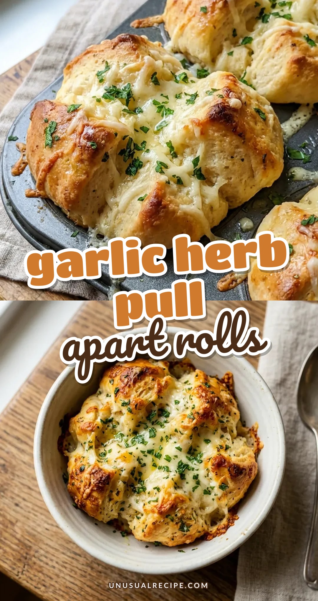 Garlic Herb Pull Apart Rolls with Cheese and Butter