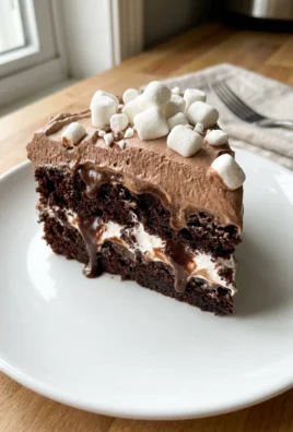 The handle of a wooden spoon poking holes into a freshly baked chocolate cake.