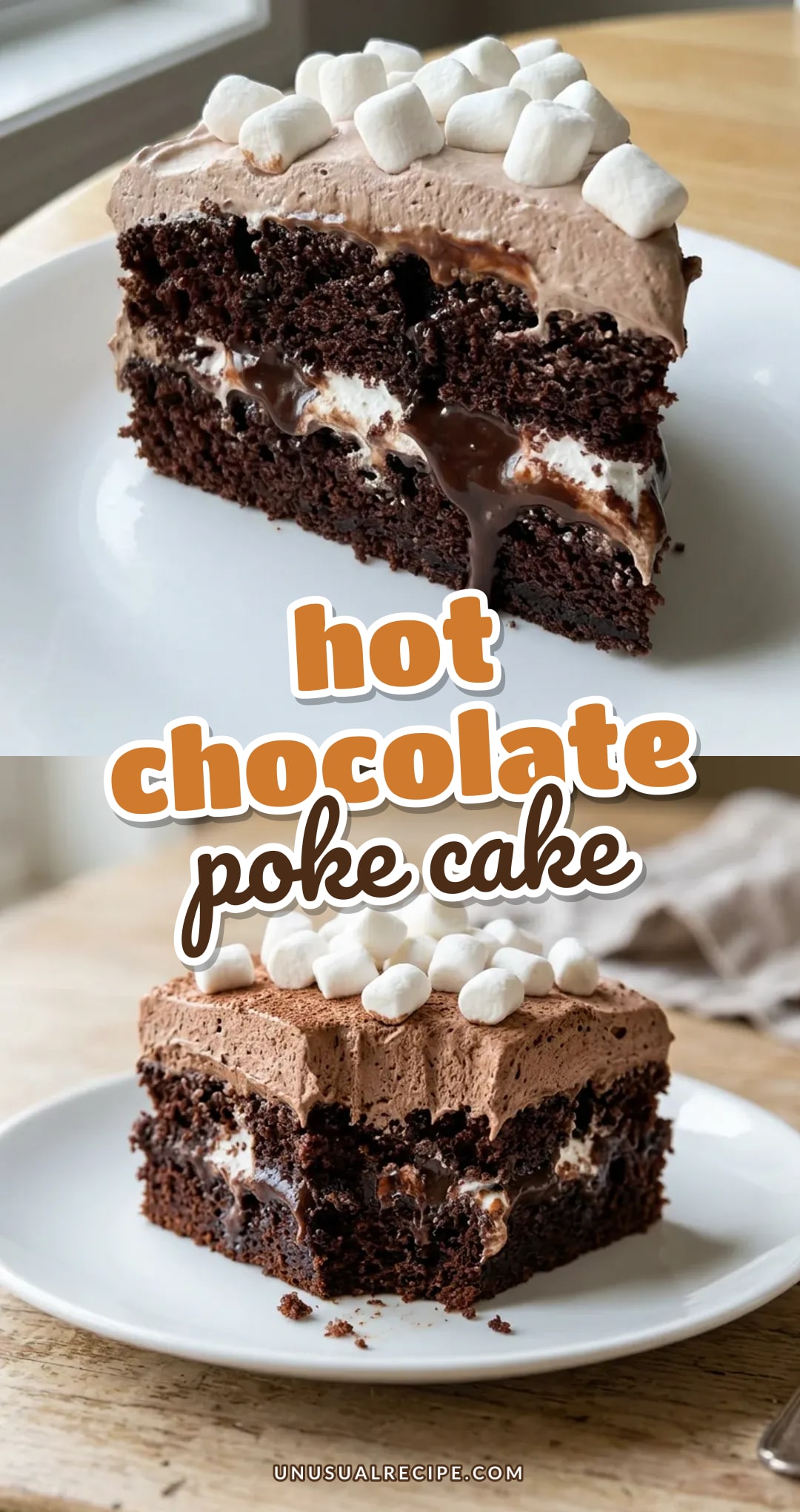Hot Chocolate Poke Cake with Marshmallow Topping