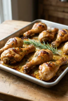 A white platter holding several maple dijon drumsticks, topped with fresh green rosemary.