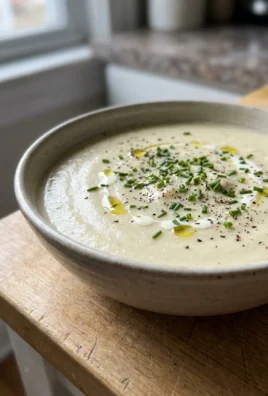 A close-up of a white bowl filled with creamy potato soup, topped with fresh green chives.