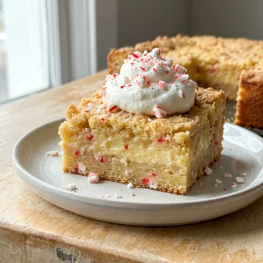 A square slice of the layered cake showing the dense bottom, custard middle, and cakey top.